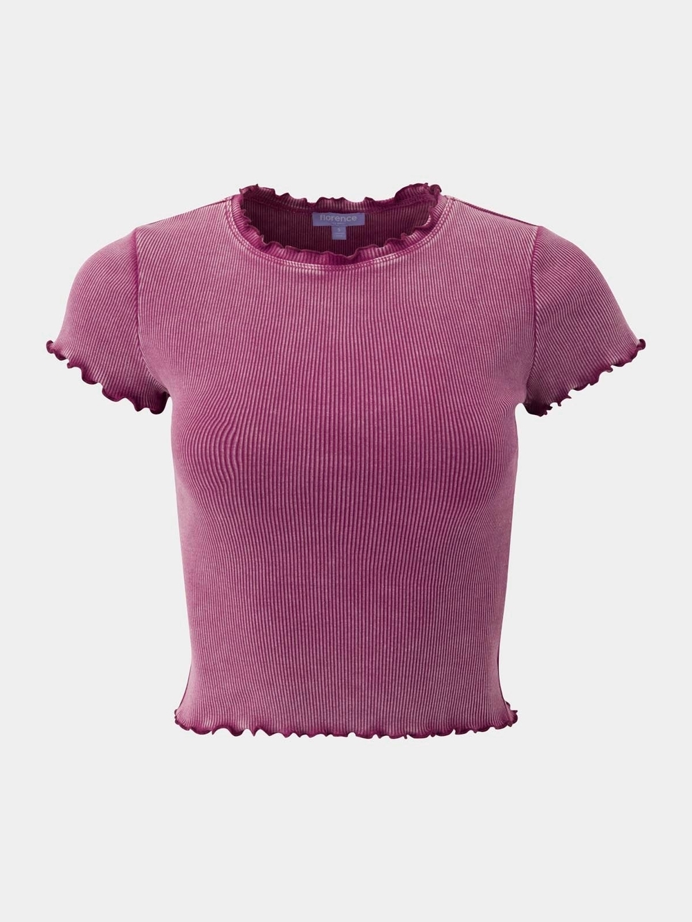 Ribbed Lettuce-Edge Crop Tee - Pink / Red